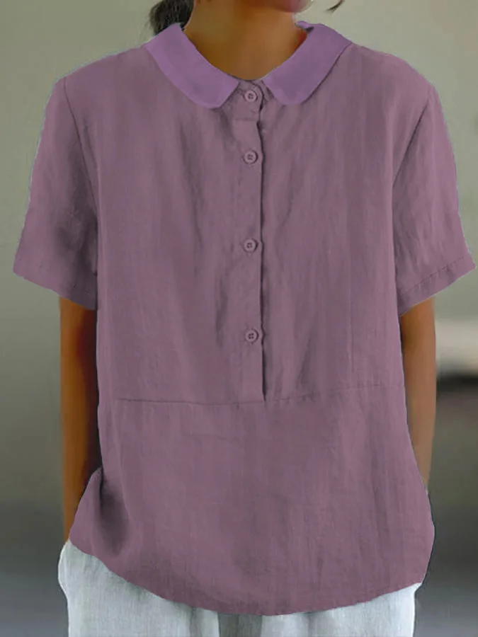 ND | Santorini - Chemise de loisirs unie pour femme avec col rond et boutons.