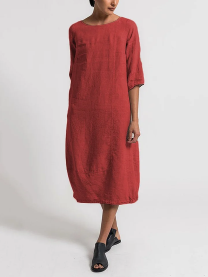 ND | Alice - Robe décontractée et unie à col rond et manches 3/4
