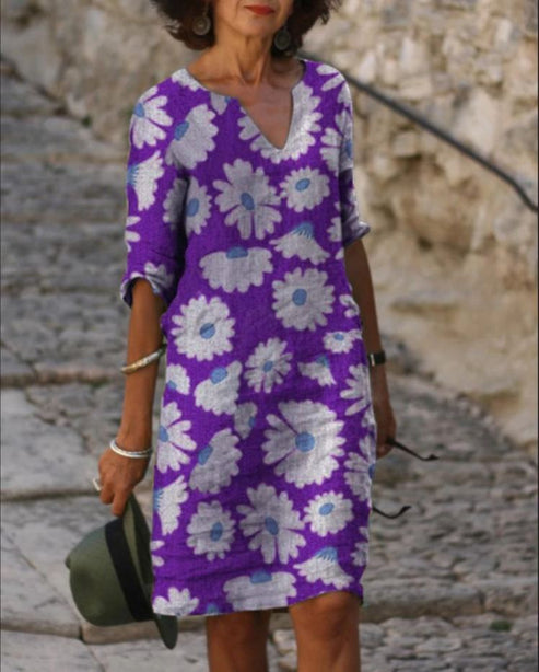 ND | Robe midi vintage avec décolleté en V et demi-manches