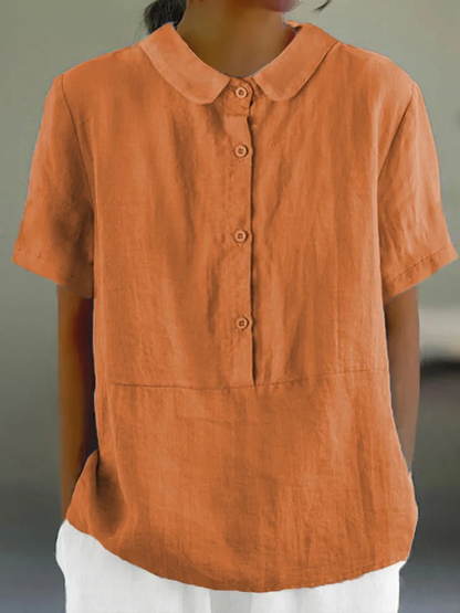 ND | Santorini - Chemise de loisirs unie pour femme avec col rond et boutons.
