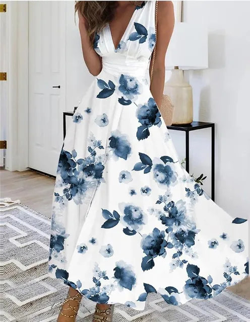 ND | Maxi robe fleurie décolleté en V sans manches