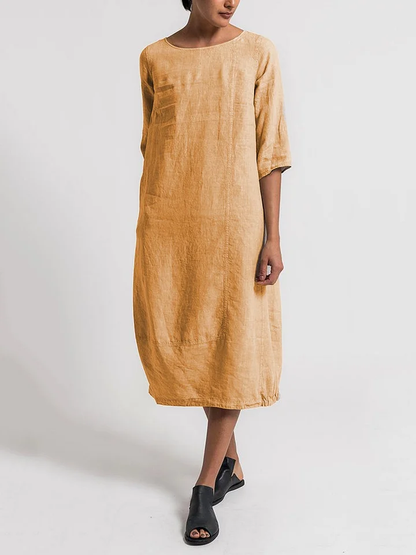 ND | Alice - Robe décontractée et unie à col rond et manches 3/4