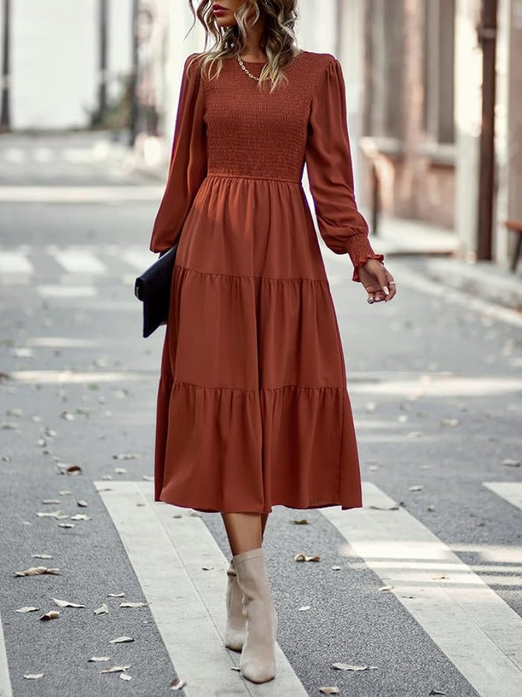 ND | Robe midi à manches longues avec smocks