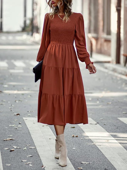 ND | Robe midi à manches longues avec smocks