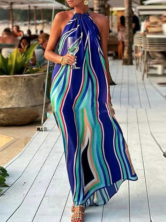 EP | Robe maxi sans manches à rayures multicolores autour du cou