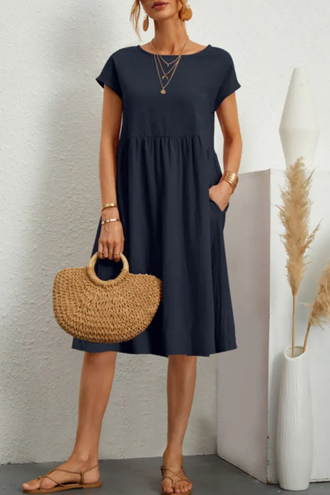 ND | Melanie - Robe patchwork unie décontractée à encolure en O et manches courtes en ligne A