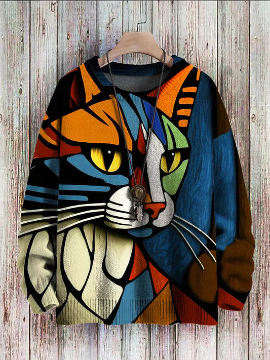 ND | Pull abstrait avec motif de chat