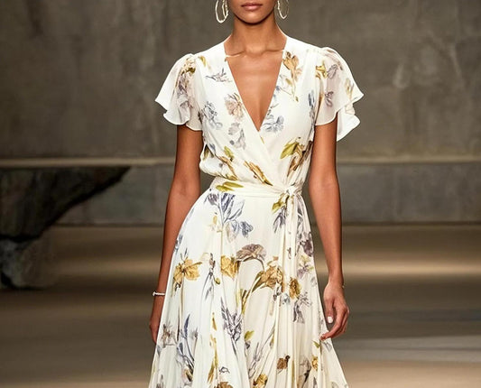 EP | Robe midi moderne à manches courtes et décolleté en V