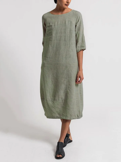 ND | Alice - Robe décontractée et unie à col rond et manches 3/4