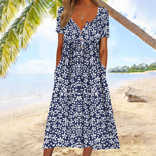 EP | Robe midi décontractée avec motif floral et manches courtes parfaite pour un usage quotidien