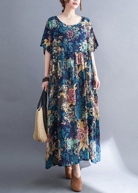 EP | Bleu Patchwork Maxi-robe de vacances froissée été