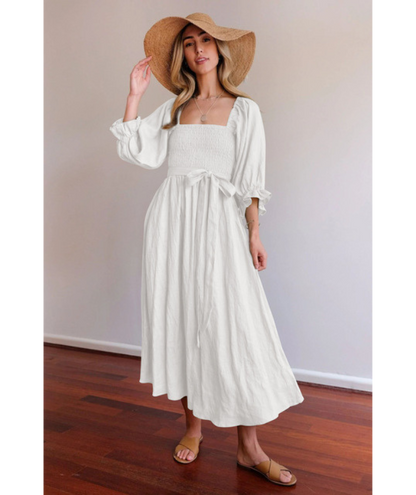 ND | Robe midi avec manches bouffantes et bande à la taille