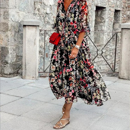 ND | Maxi-robe avec col en V et motif floral