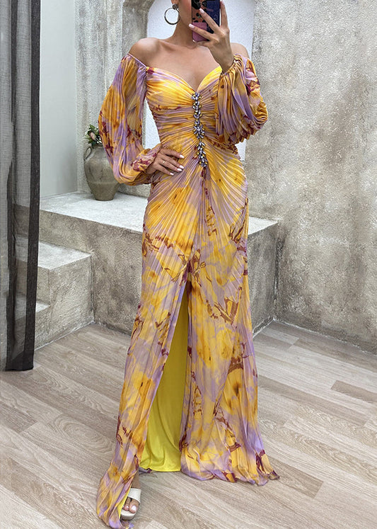 EP | Français Jaune Froissé Zircon Coton Robes Maxi Printemps