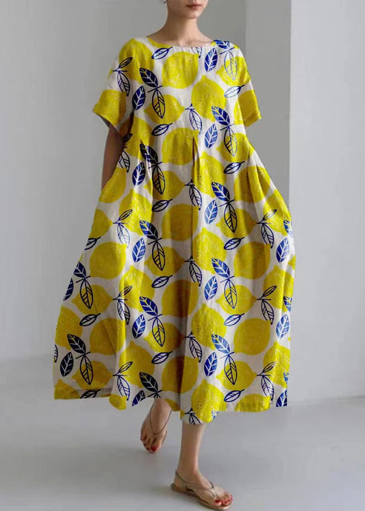 EP | Handmade jaune plis sacs vacances maxi robe été
