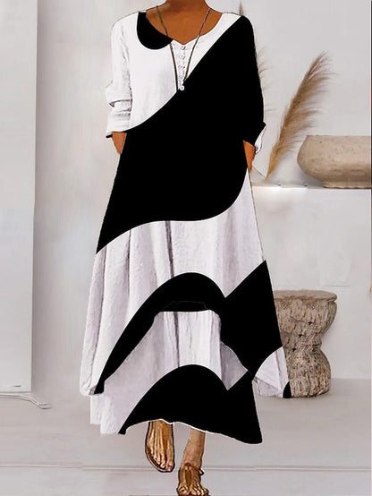 ND | Maxi-robe à manches longues - décolleté à boutons