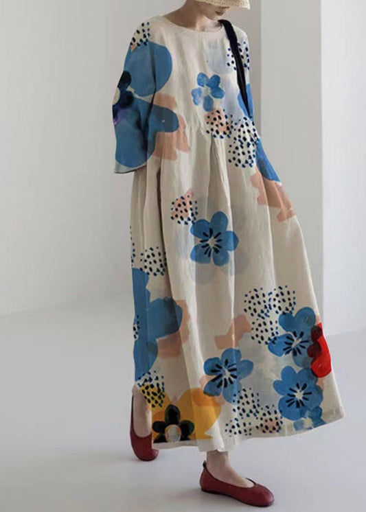 EP | Plus Size Bleu Imprimé Robe Maxi Plissée Printemps