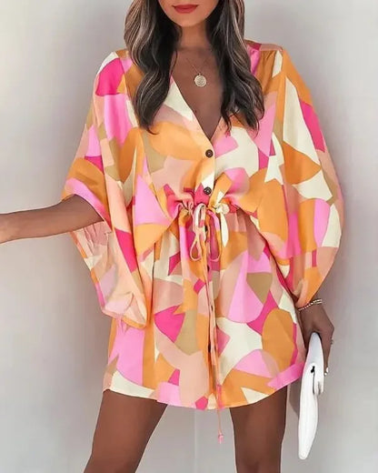 EP | Robe chemise col V à manches volantes en mode été