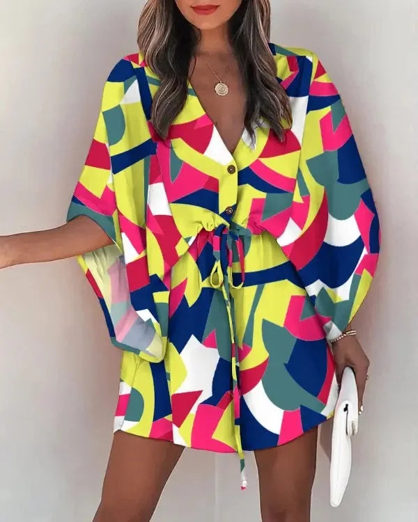 EP | Robe chemise col V à manches volantes en mode été