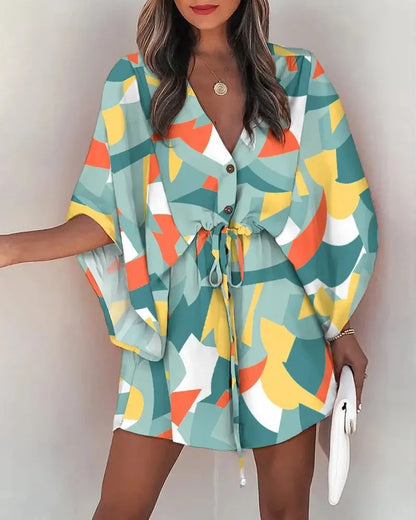 EP | Robe chemise col V à manches volantes en mode été