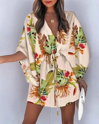 EP | Robe chemise col V à manches volantes en mode été