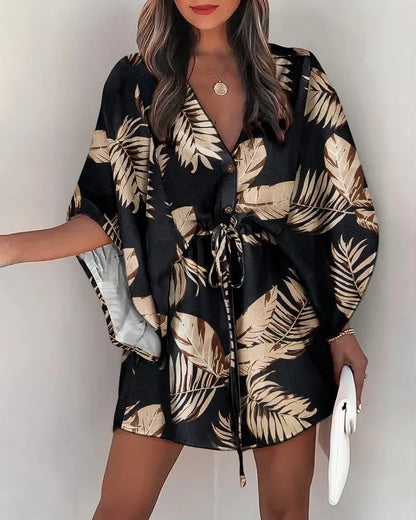 EP | Robe chemise col V à manches volantes en mode été