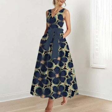 EP | robe maxi élégante bleu marine avec fleurs