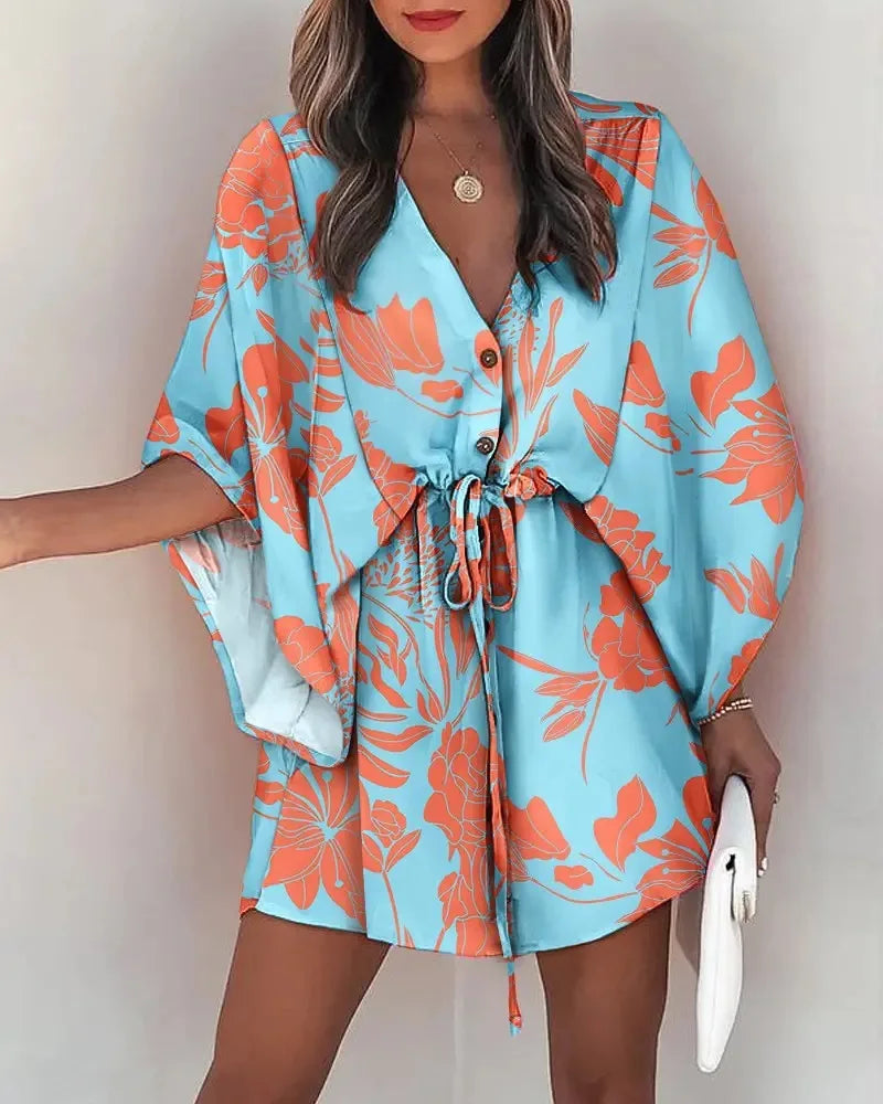 EP | Robe chemise col V à manches volantes en mode été