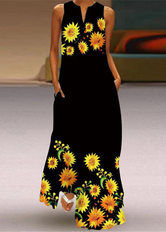 EP | Style Jaune Poches Imprimées Maxi Robe Eté