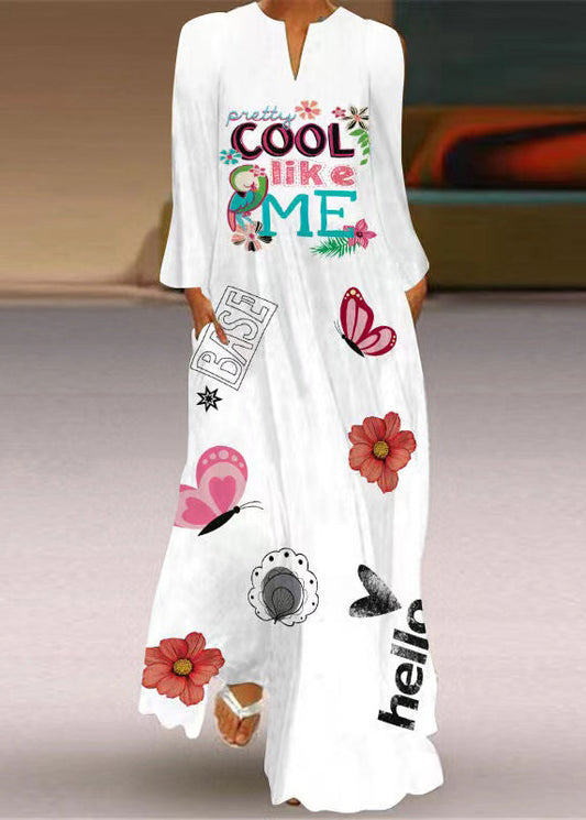 EP | Vogue Blanc Imprimé Poches Maxi Robe Manches Longues