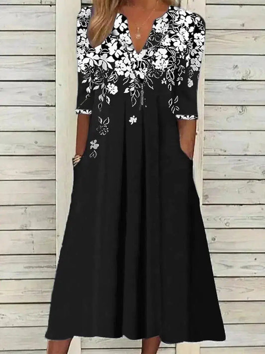 EP | Modern Floral Print Demi-robe Midi manches