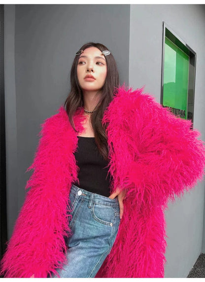 EP | Manteau rouge en fausse fourrure
