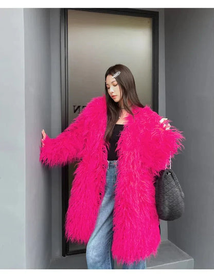 EP | Manteau rouge en fausse fourrure