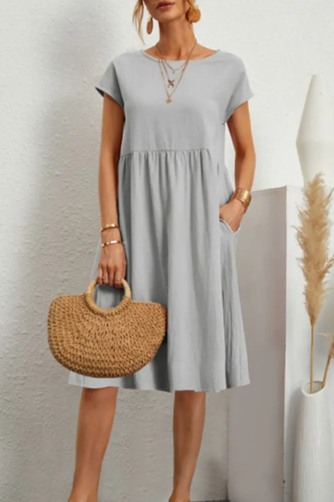 ND | Melanie - Robe patchwork unie décontractée à encolure en O et manches courtes en ligne A