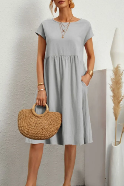 ND | Melanie - Robe patchwork unie décontractée à encolure en O et manches courtes en ligne A
