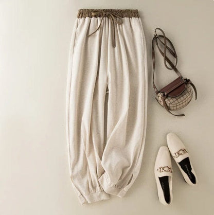 EP | pantalons de harem en coton et lin avec laçage, amples, élastiques, taille haute et grande taille