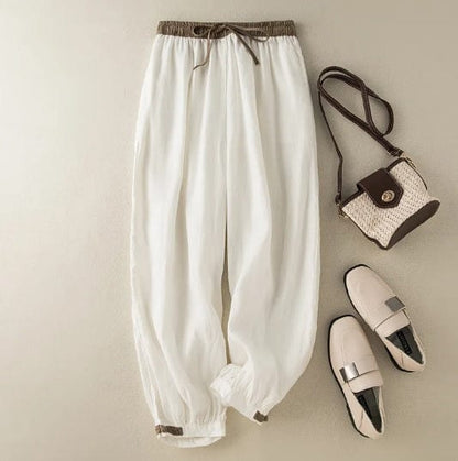 EP | pantalons de harem en coton et lin avec laçage, amples, élastiques, taille haute et grande taille
