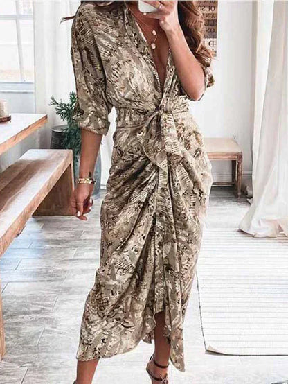 ND | elevgant V-cou robe de loisirs avec ceinture taille