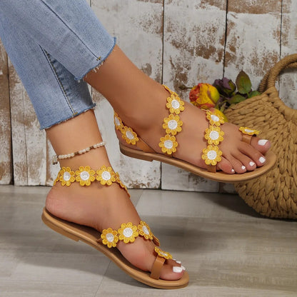 EP | Sandales plates à décor floral pour femmes