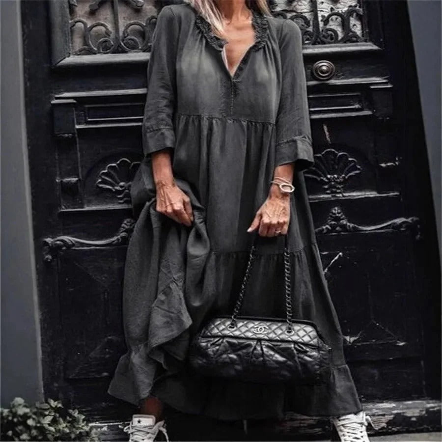 EP | style européen denim lavable robes à manches longues