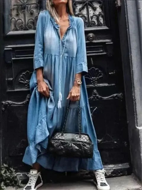 EP | style européen denim lavable robes à manches longues