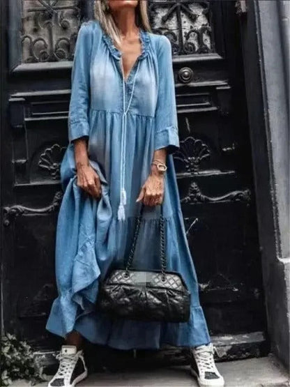 EP | style européen denim lavable robes à manches longues