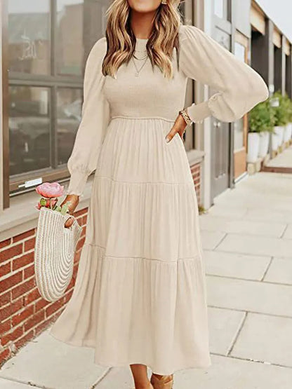 ND | Robe midi à manches longues avec smocks