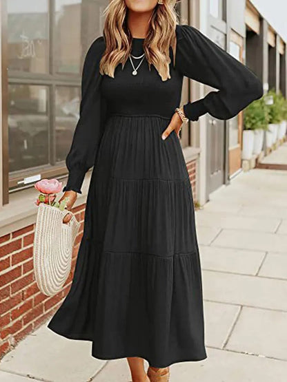ND | Robe midi à manches longues avec smocks