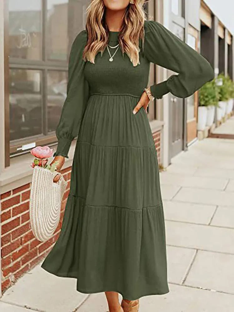ND | Robe midi à manches longues avec smocks