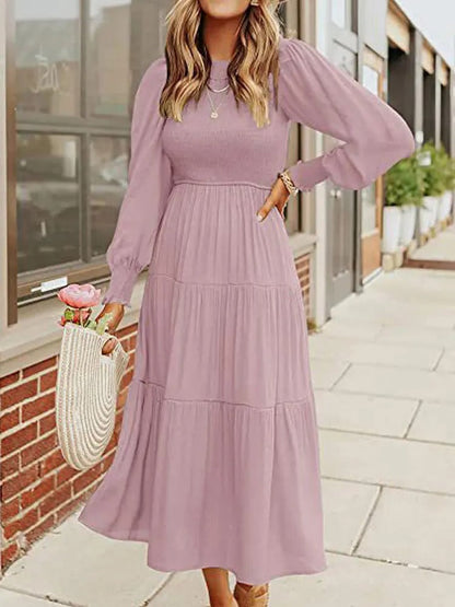 ND | Robe midi à manches longues avec smocks
