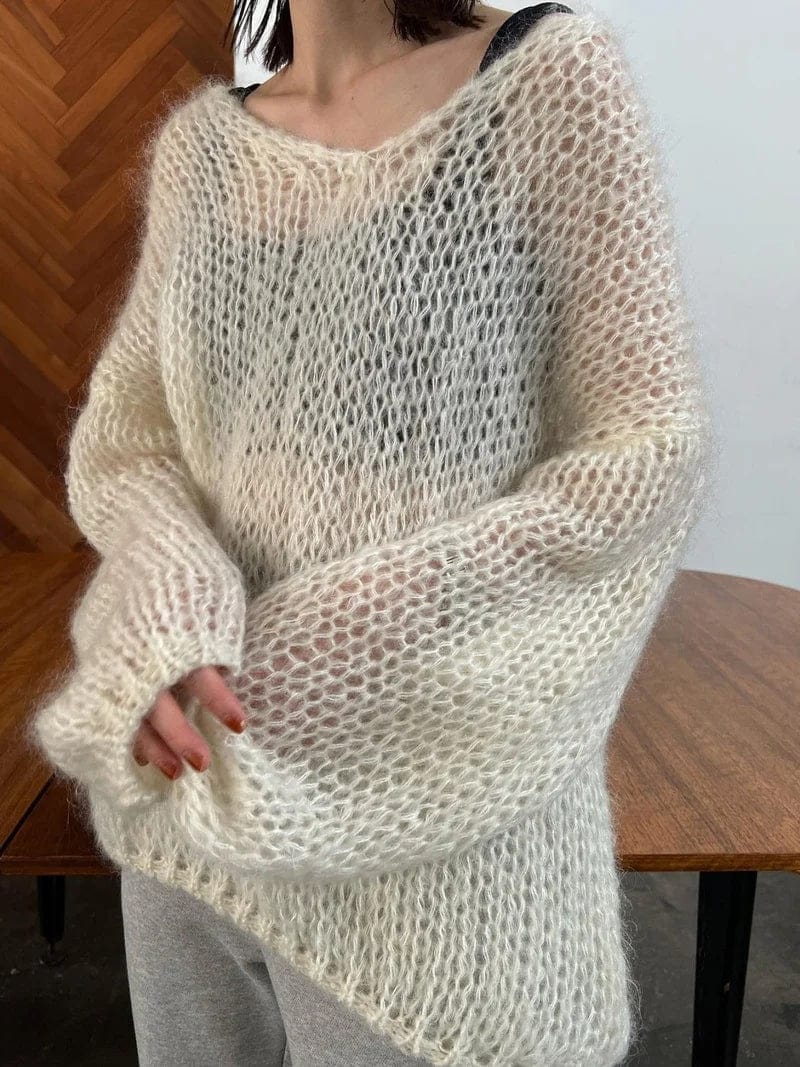 EP | Pull-over tricoté souple Hauts Col en V Manches longues Décontracté Mince Pull unicolore