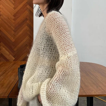 EP | Pull-over tricoté souple Hauts Col en V Manches longues Décontracté Mince Pull unicolore
