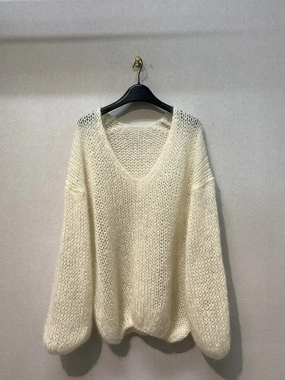 EP | Pull-over tricoté souple Hauts Col en V Manches longues Décontracté Mince Pull unicolore