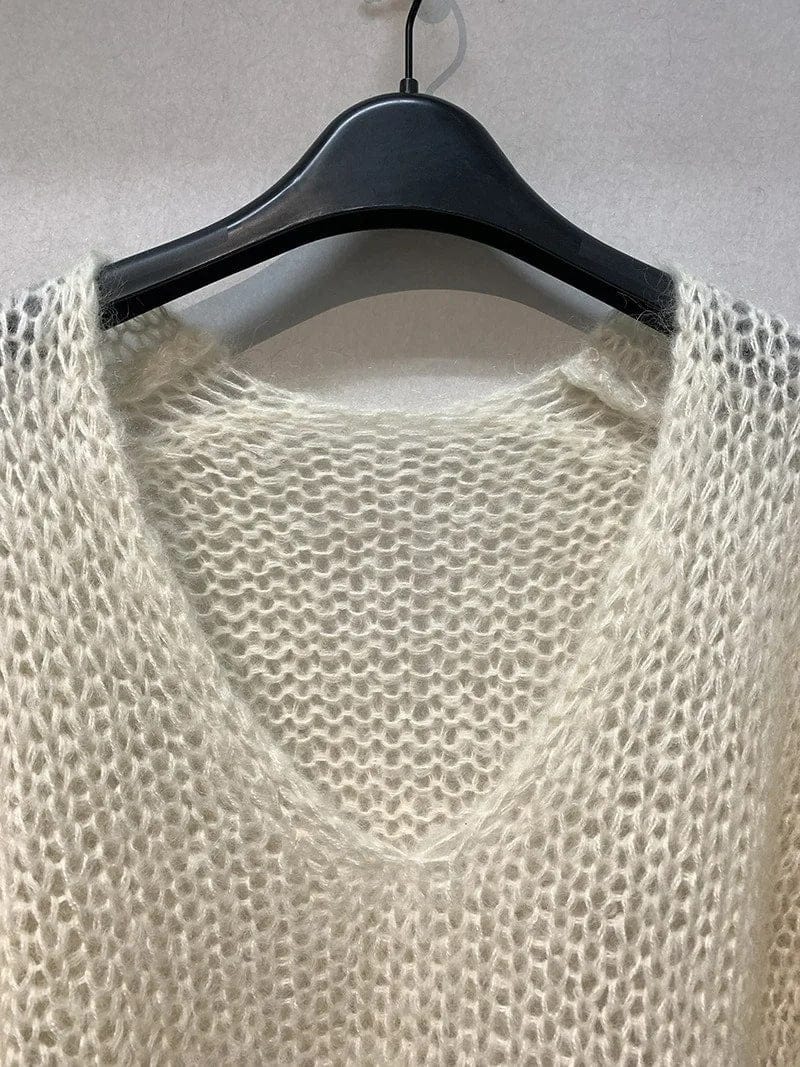EP | Pull-over tricoté souple Hauts Col en V Manches longues Décontracté Mince Pull unicolore